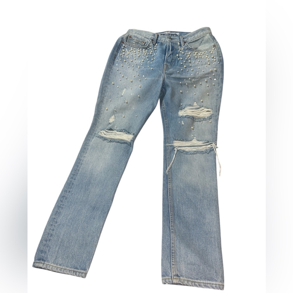 Grlfrnd Barney’s NY Karolina Faux Pearl & Crystal Embellished Jeans Rare Size 28